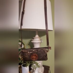 Handtooled Brown Leather and Calf Hair Crossbody Bag